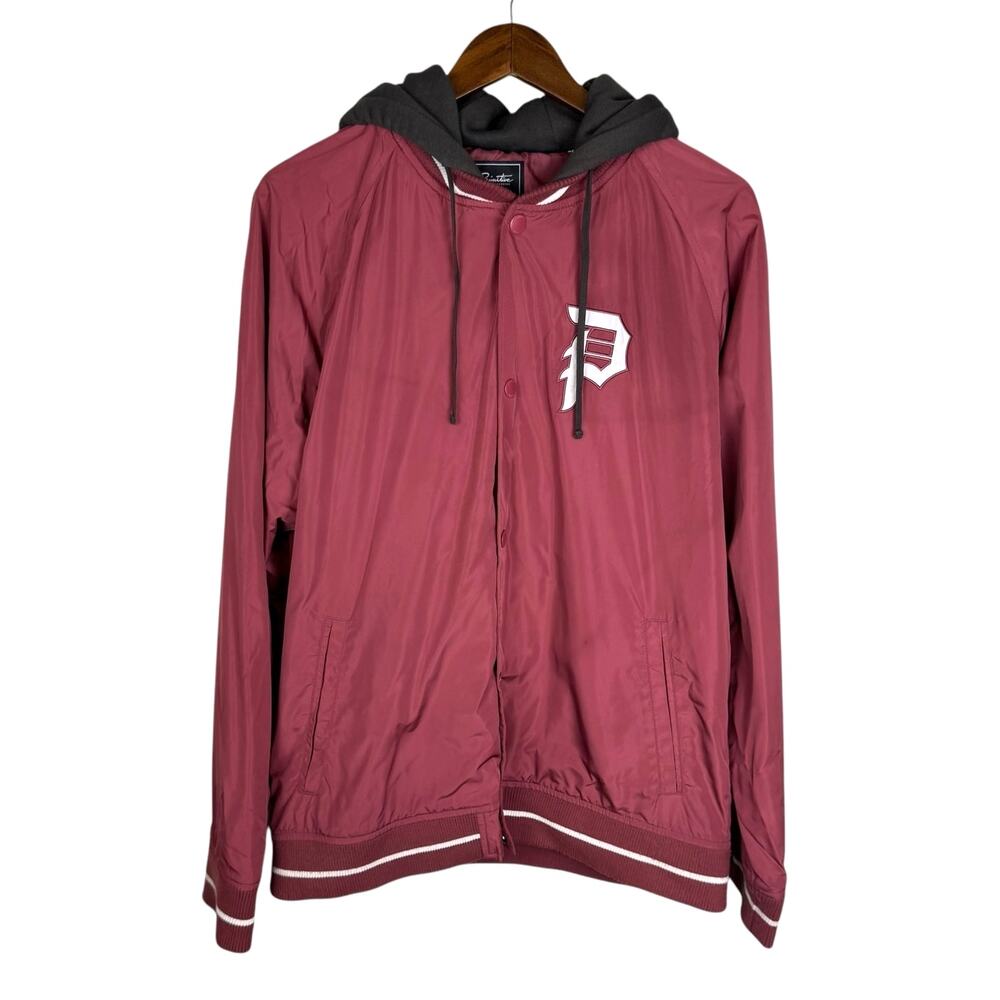 Primitive Skateboarding Men's Vintage Red Logo Snap Up Windbreaker Hoodie Jacket